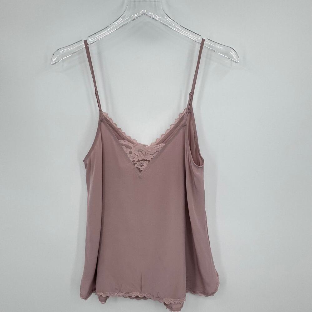 Anthropologie Daily Practice cami 100% silk scalloped lace trim V neck mauve